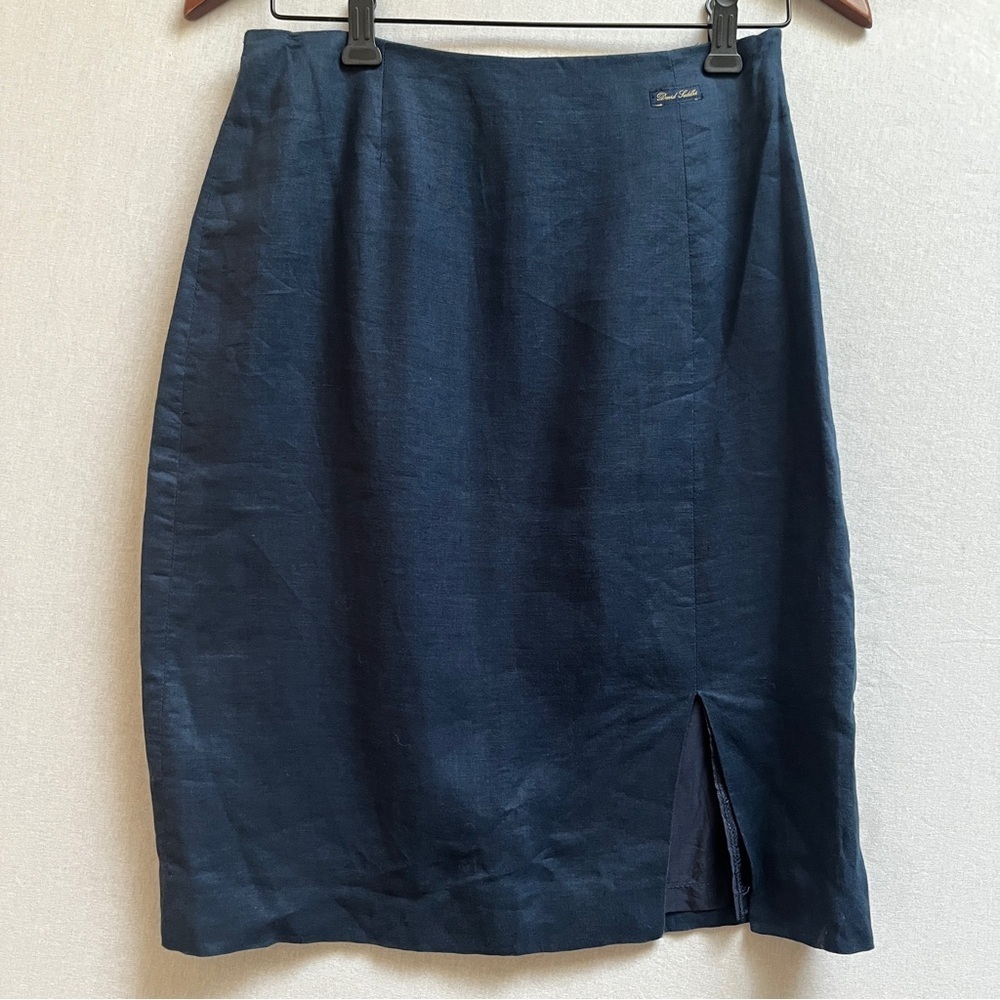 David Saddler 100% Linen Midi Pencil Skirt Front Slit US 4